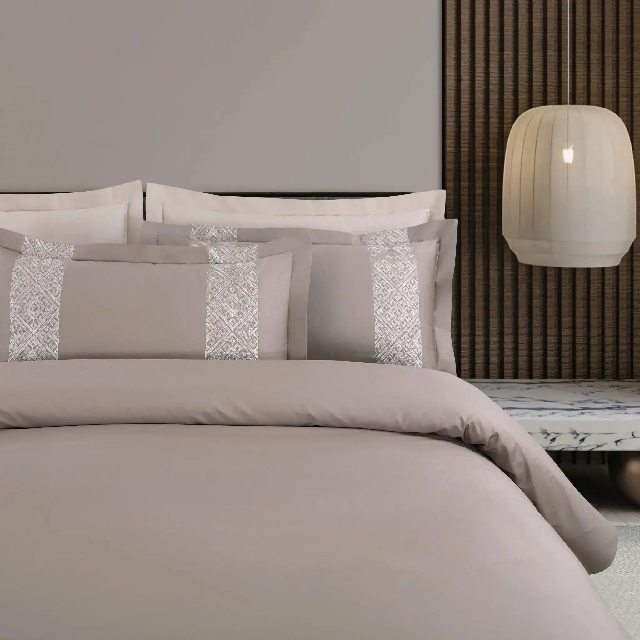 Malako Luxe Stitch & Dream 550 TC Taupe & Beige Premium Embroidered Bedding