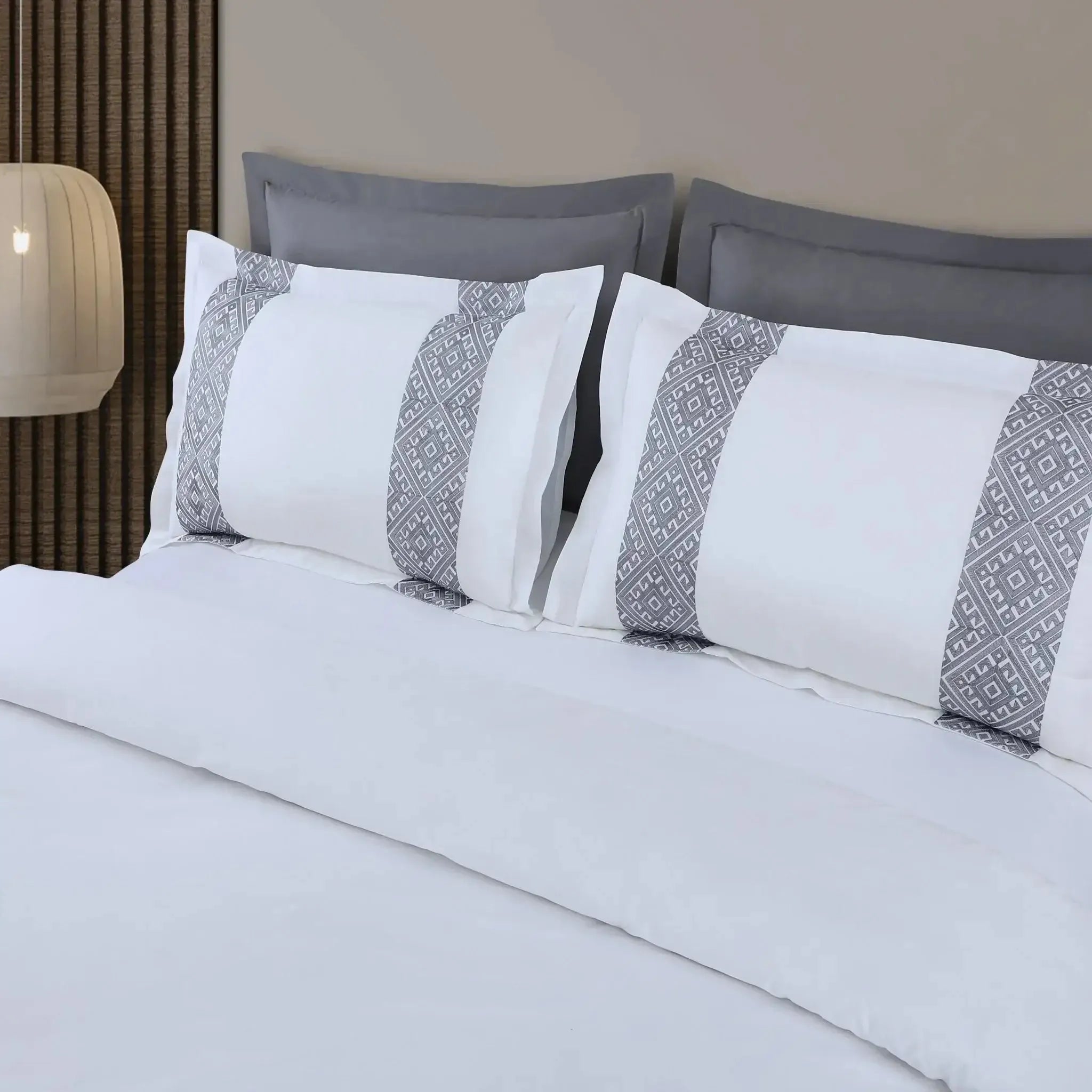 Malako Luxe Stitch & Dream 550 TC White & Grey Premium Embroidered Bedding