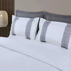 Malako Luxe Stitch & Dream 550 TC White & Grey Premium Embroidered Bedding