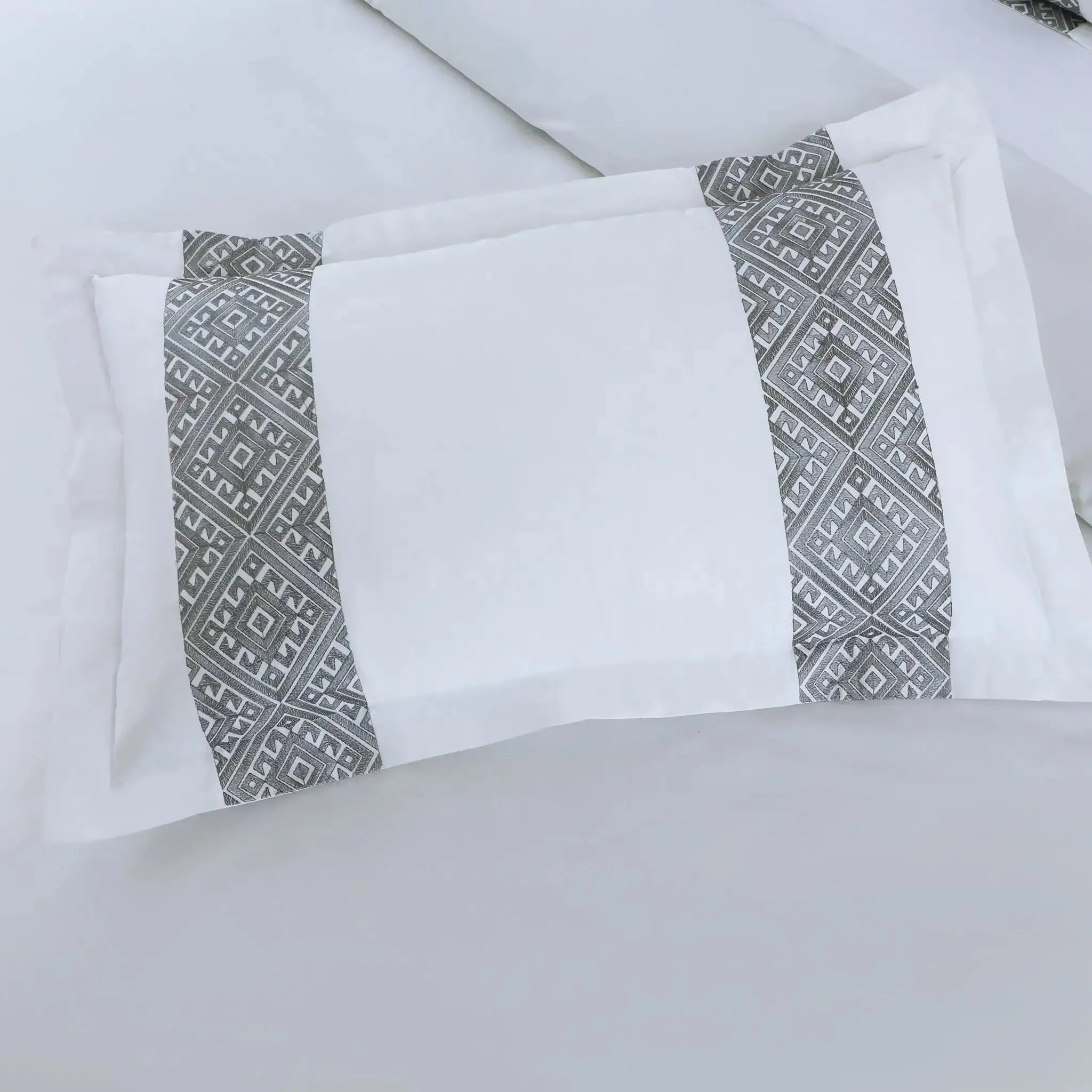 Malako Luxe Stitch & Dream 550 TC White & Grey Premium Embroidered Bedding