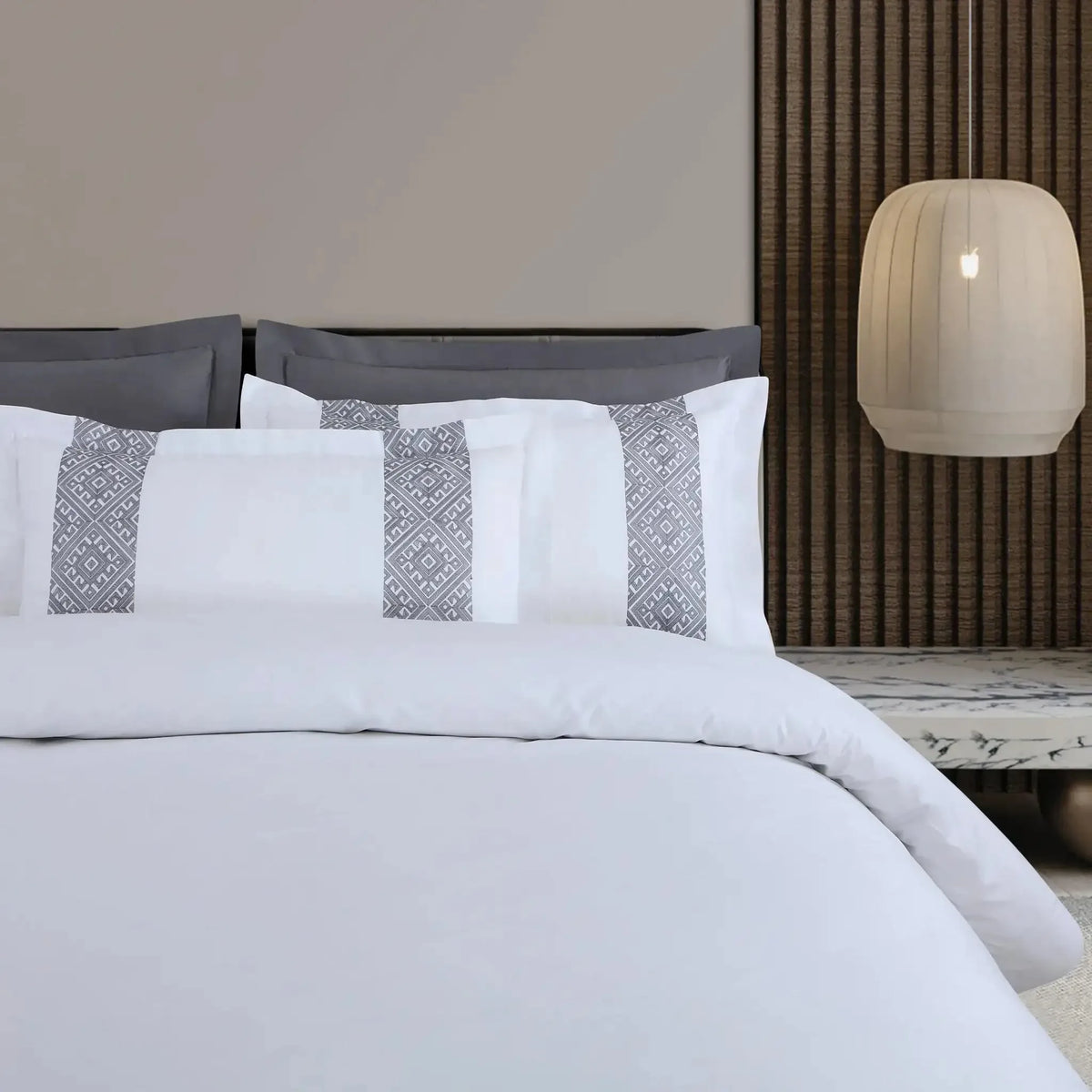 Malako Luxe Stitch & Dream 550 TC White & Grey Premium Embroidered Bedding