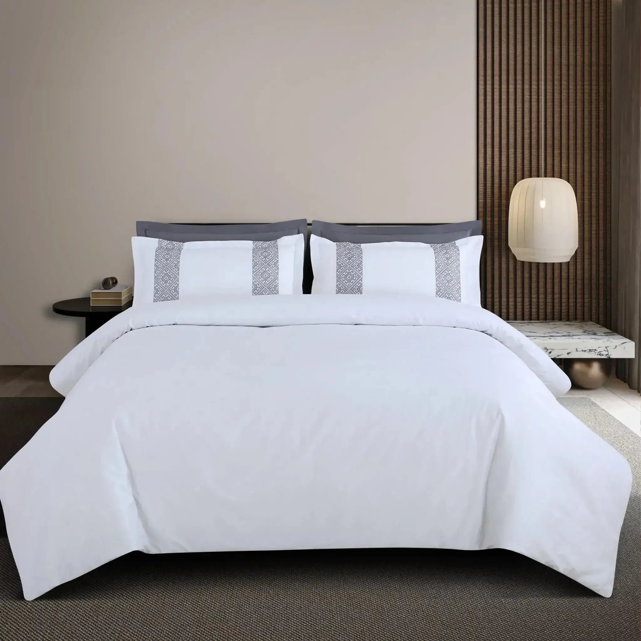 Malako Luxe Stitch & Dream 550 TC White & Grey Premium Embroidered Bedding