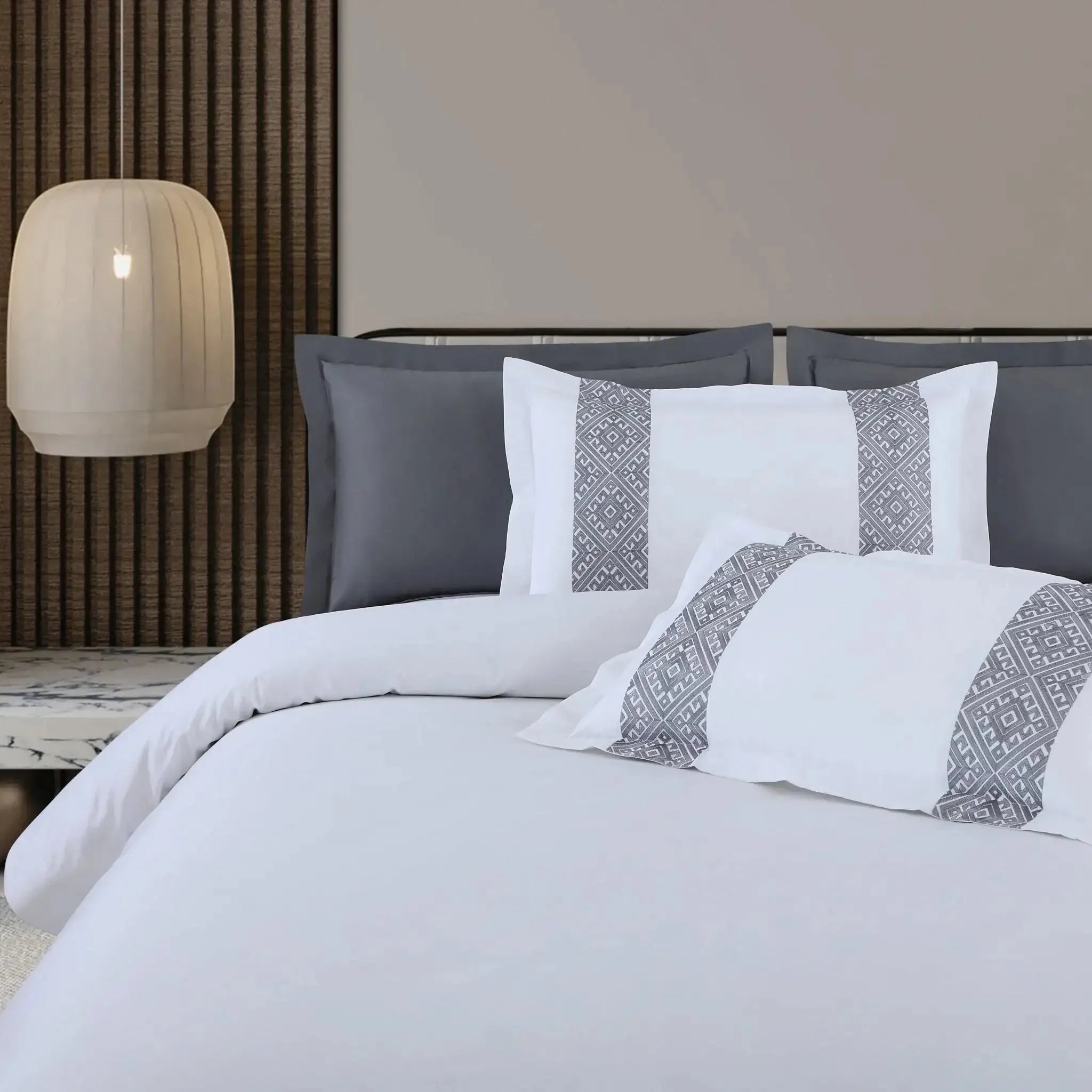 Malako Luxe Stitch & Dream 550 TC White & Grey Premium Embroidered Bedding