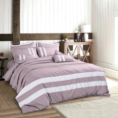 Malako Luxe Wine Plain Striped 100% Cotton King Size Duvet Cover Set - MALAKO