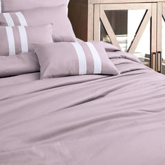 Malako Luxe Wine Plain Striped 100% Cotton King Size Duvet Cover Set - MALAKO