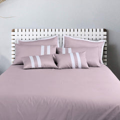 Malako Luxe Wine Plain Striped 100% Cotton King Size Duvet Cover Set - MALAKO