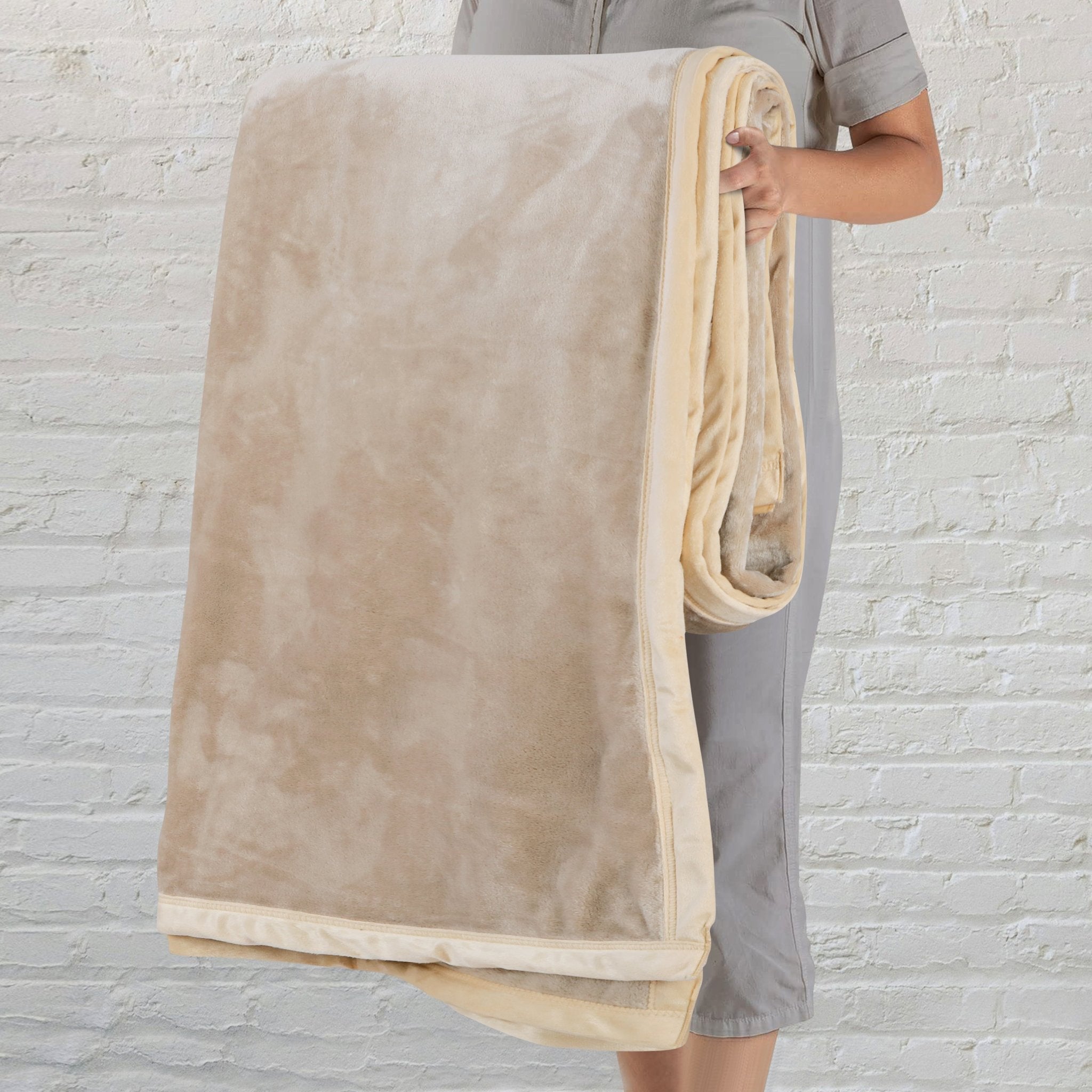 Malako Plush Beige Double Bed AC Blanket - MALAKO
