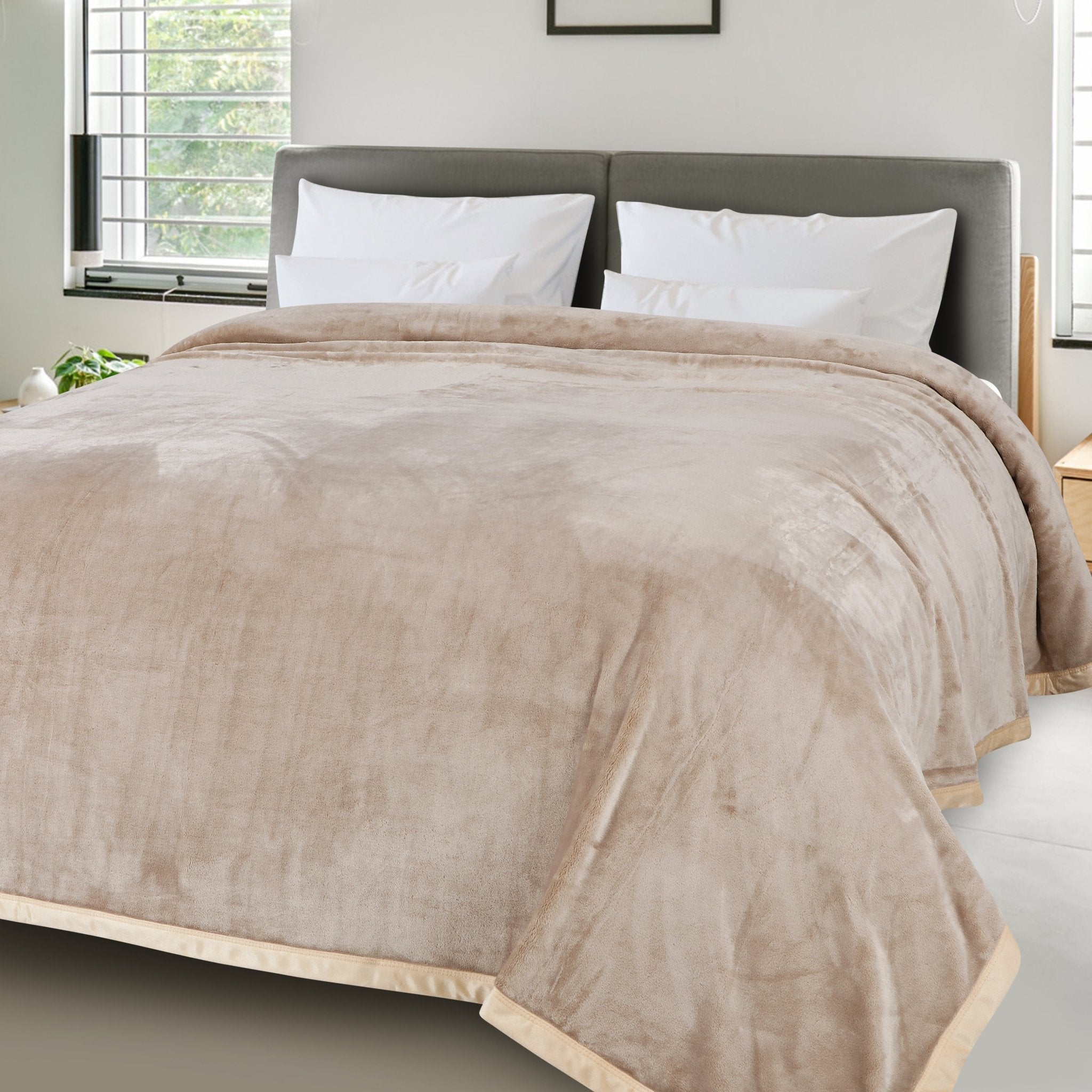 Malako Plush Beige Double Bed AC Blanket - MALAKO