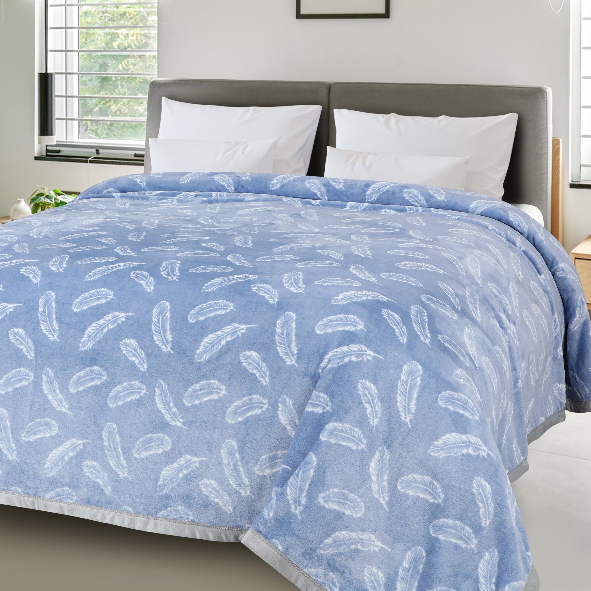 Malako Plush Pigeon Blue Double Bed AC Blanket - MALAKO