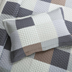 Malako Royale 100% Cotton Beige and Blue Checkered King Size 5 Piece Quilted Bedspread Set - MALAKO