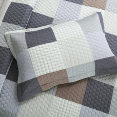 Malako Royale 100% Cotton Beige and Blue Checkered King Size 5 Piece Quilted Bedspread Set