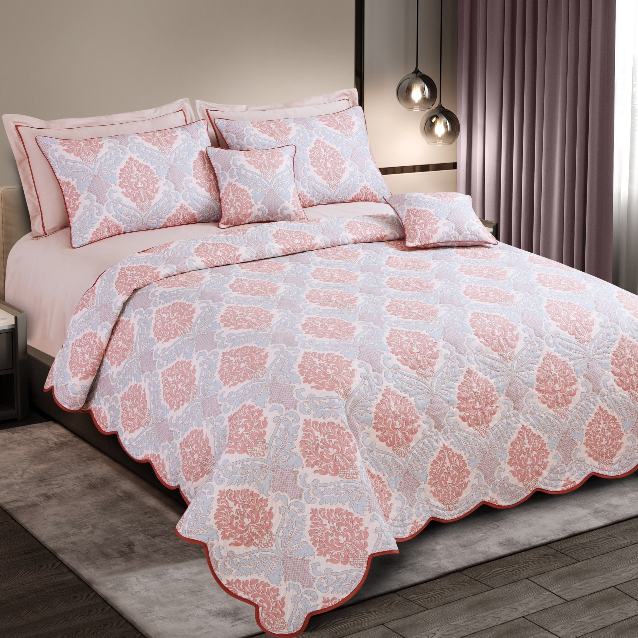 Malako Royale 100% Cotton Cedar & Beige Ethnic King Size Quilted Bedspread Set - MALAKO