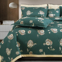 Malako Royale 100% Cotton Green Botanic King Size 5 Piece Quilted Bedspread Set