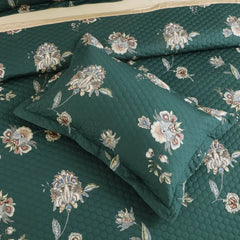 Malako Royale 100% Cotton Green Botanic King Size 5 Piece Quilted Bedspread Set