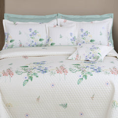 Malako Royale 100% Cotton Off White Botanic King Size 5 Piece Quilted Bedspread Set - MALAKO