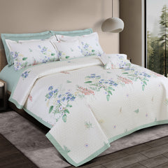 Malako Royale 100% Cotton Off White Botanic King Size 5 Piece Quilted Bedspread Set - MALAKO