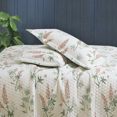 Malako Royale 100% Cotton Off White Floral King Size 5 Piece Quilted Bedspread Set - MALAKO