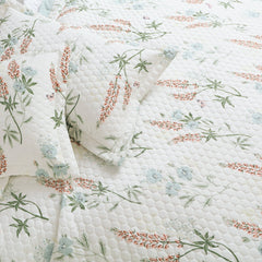 Malako Royale 100% Cotton Off White Floral King Size 5 Piece Quilted Bedspread Set - MALAKO