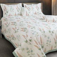 Malako Royale 100% Cotton Off White Floral King Size 5 Piece Quilted Bedspread Set - MALAKO