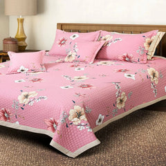Malako Royale 100% Cotton Pink Floral King Size 5 Piece Quilted Bedspread Set