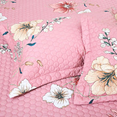 Malako Royale 100% Cotton Pink Floral King Size 5 Piece Quilted Bedspread Set