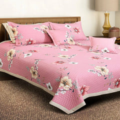 Malako Royale 100% Cotton Pink Floral King Size 5 Piece Quilted Bedspread Set