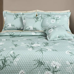 Malako Royale 100% Cotton Sage Green Botanical King Size 5 Piece Quilted Bedspread Set