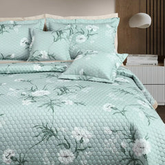 Malako Royale 100% Cotton Sage Green Botanical King Size 5 Piece Quilted Bedspread Set