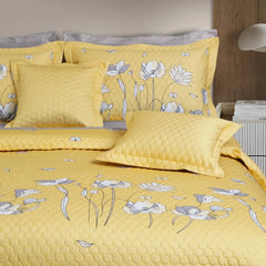 Malako Royale 100% Cotton Yellow Botanical King Size 5 Piece Quilted Bedspread Set