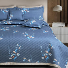 Malako Royale 100% Cotton Blue Botanical King Size 5 Piece Quilted Bedspread Set
