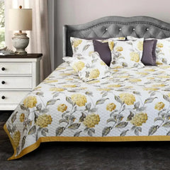 Malako Royale White and Yellow Botanic 100% Cotton King Size Bedspread