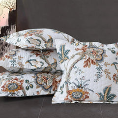 Malako Royale 100% Cotton White Botanical King Size 5 Piece Quilted Bedspread Set