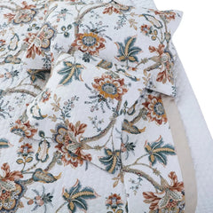 Malako Royale 100% Cotton White Botanical King Size 5 Piece Quilted Bedspread Set