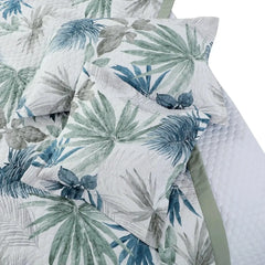Malako Royale 100% Cotton White Botanical King Size 5 Piece Quilted Bedspread Set