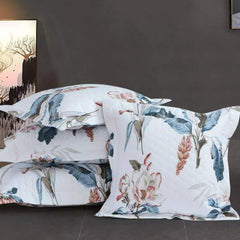 Malako Royale 100% Cotton White Botanical King Size 5 Piece Quilted Bedspread Set