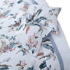 Malako Royale 100% Cotton White Botanical King Size 5 Piece Quilted Bedspread Set