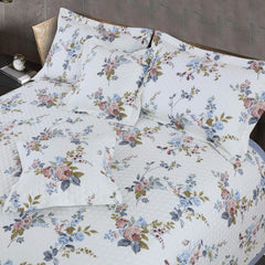 Malako Royale 100% Cotton White Floral King Size 5 Piece Quilted Bedspread Set