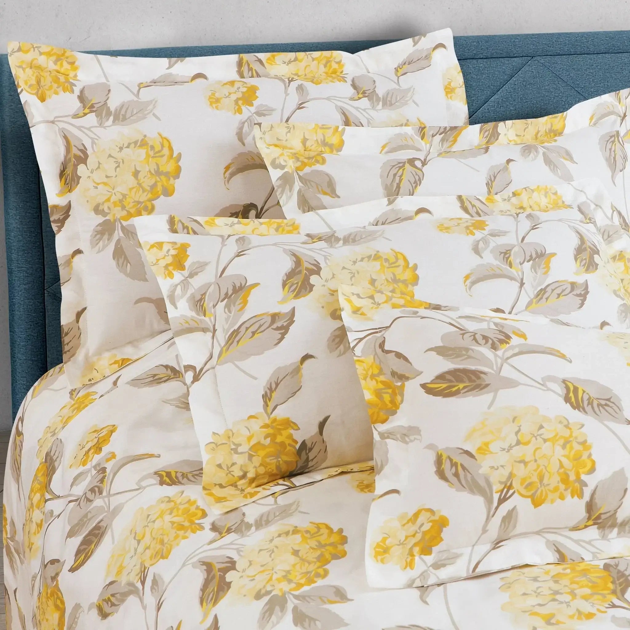 Malako Royale XL Off White & Yellow Botanic 100% Cotton King Size Bed Sheet - MALAKO