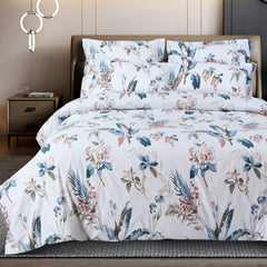 Malako Royale XL White Botanic King Size 100% Cotton Bedsheet/Bedding Set