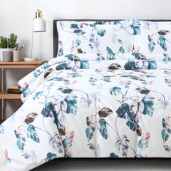 Malako Royale XL White Botanical 100% Cotton King Size Bedding - MALAKO