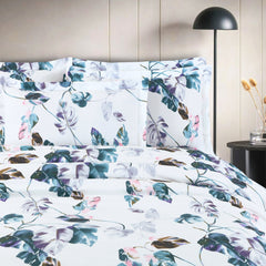 Malako Royale XL White Botanical 100% Cotton King Size Bedding - MALAKO