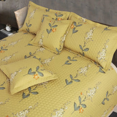 Malako Royale 100% Cotton Yellow Botanical King Size 5 Piece Quilted Bedspread Set