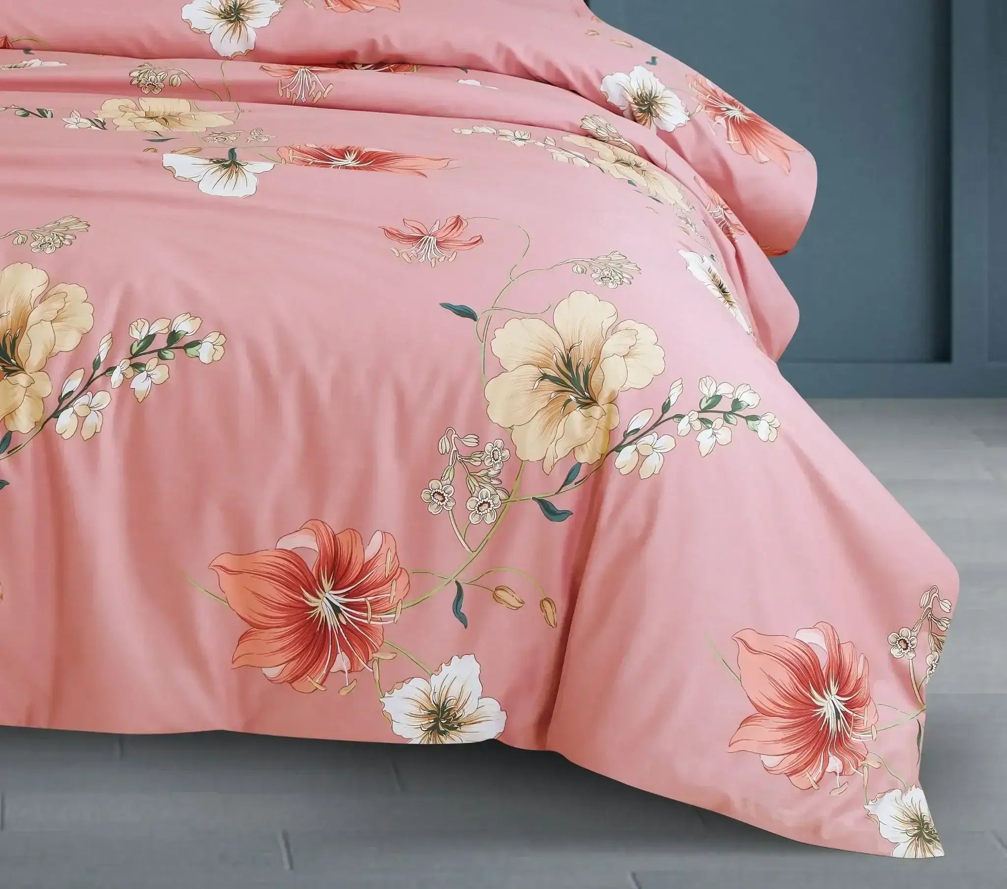Malako Sion 100% Cotton Baby Pink Botanic King Size Bedding Set - MALAKO
