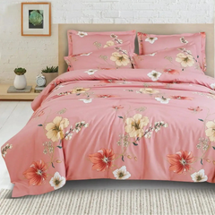 Malako Sion 100% Cotton Baby Pink Botanic King Size Bedding