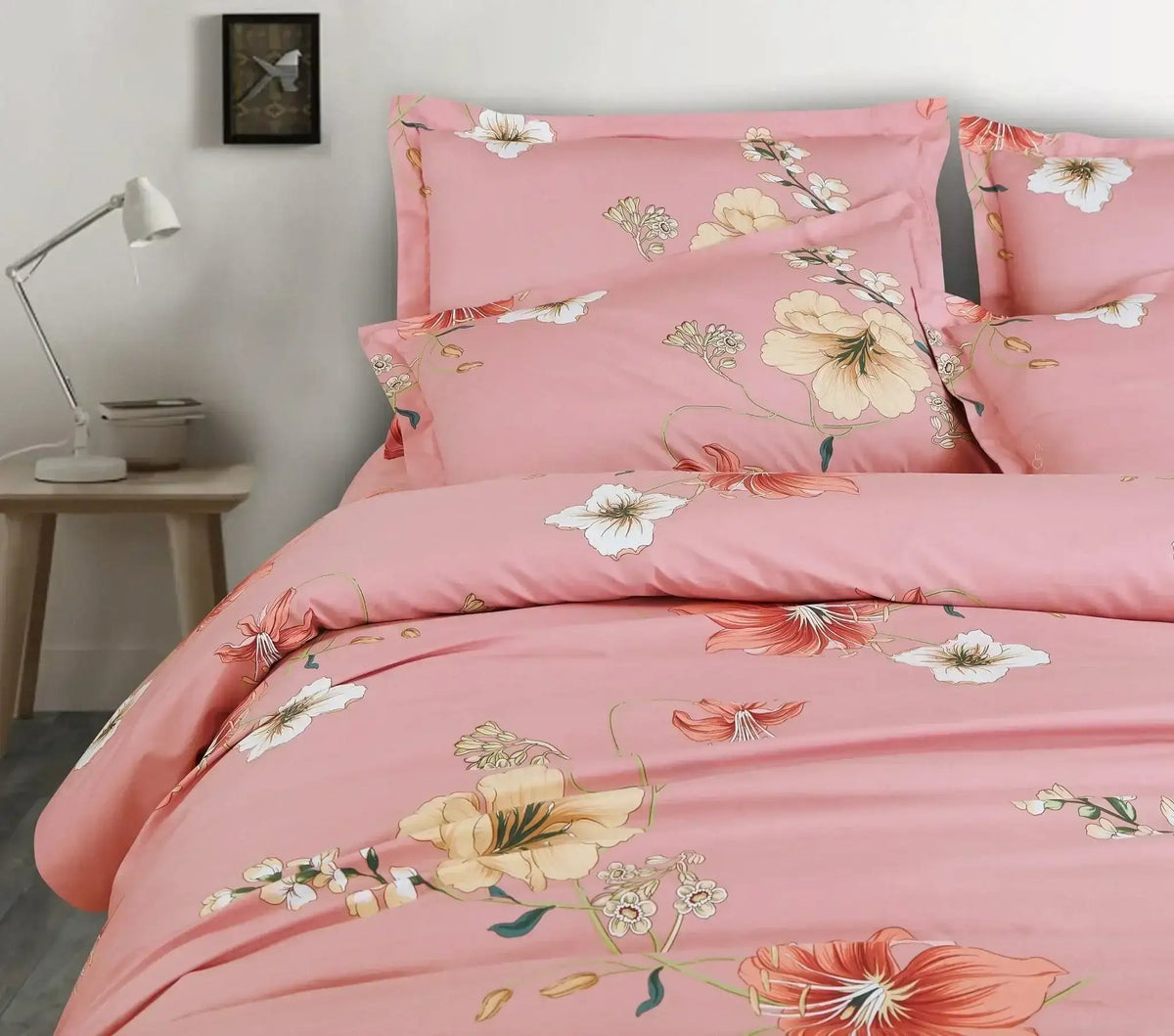 Malako Sion 100% Cotton Baby Pink Botanic King Size Bedding Set - MALAKO