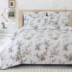 Malako Sion 500TC Egyptian Cotton White Floral Bed Sheet/Bedding Set
