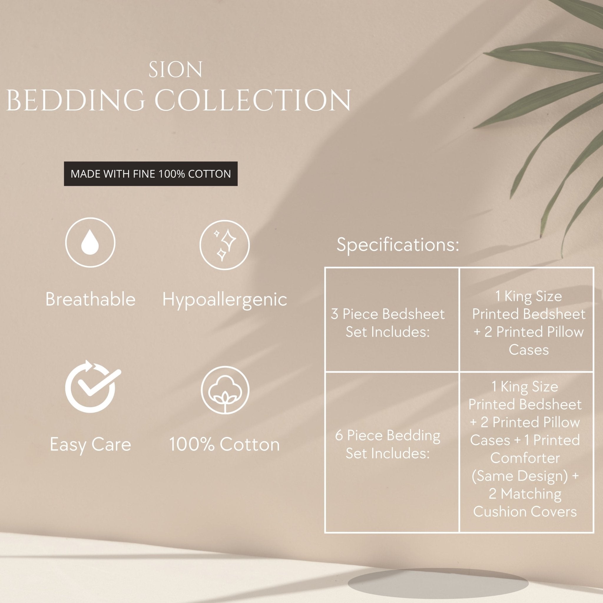 Malako Sion 500TC Egyptian Cotton Beige & Blue Geometrical Bedding - MALAKO