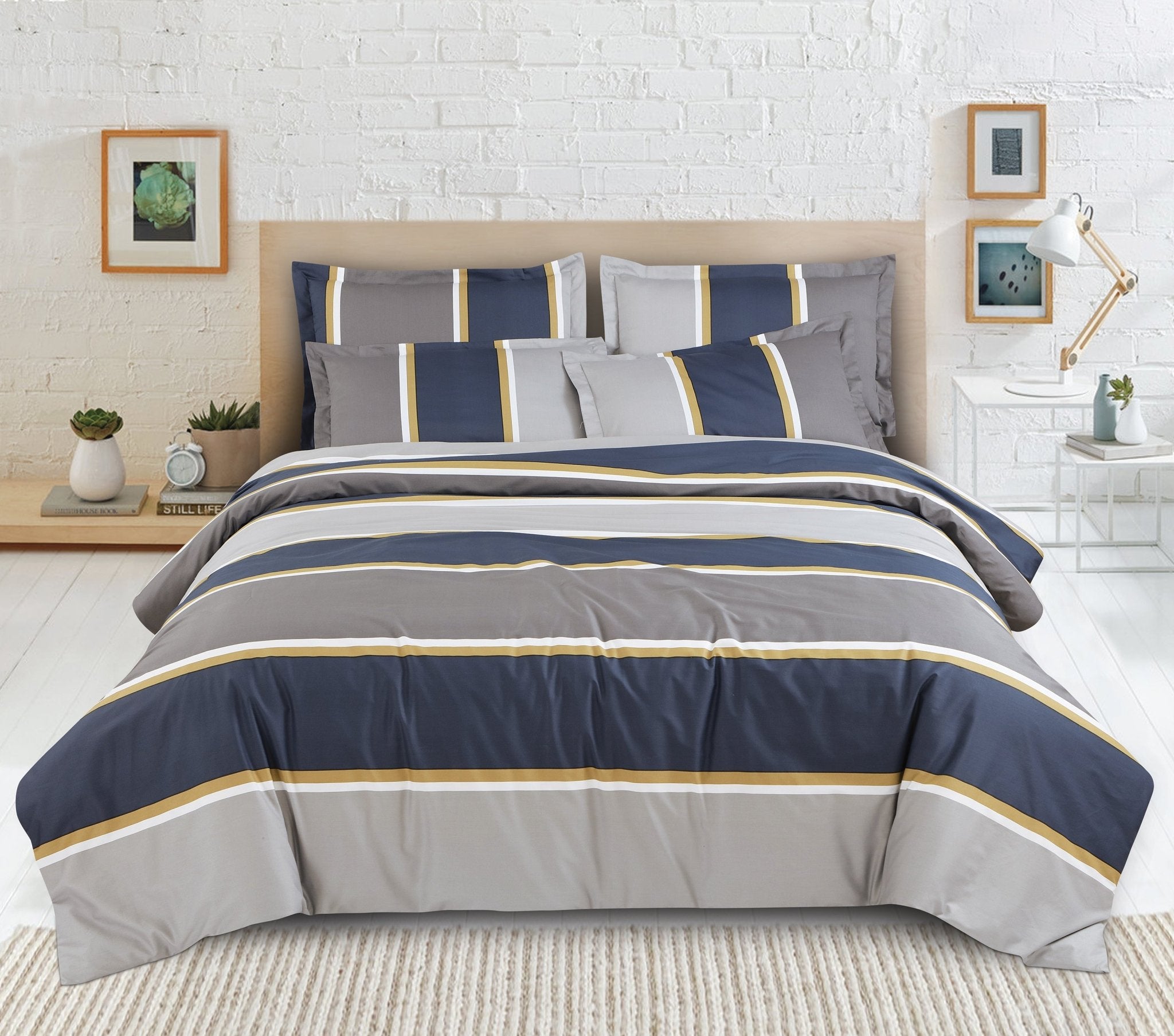 Malako Sion 500TC Egyptian Cotton Blue Geometrical Bedding - MALAKO