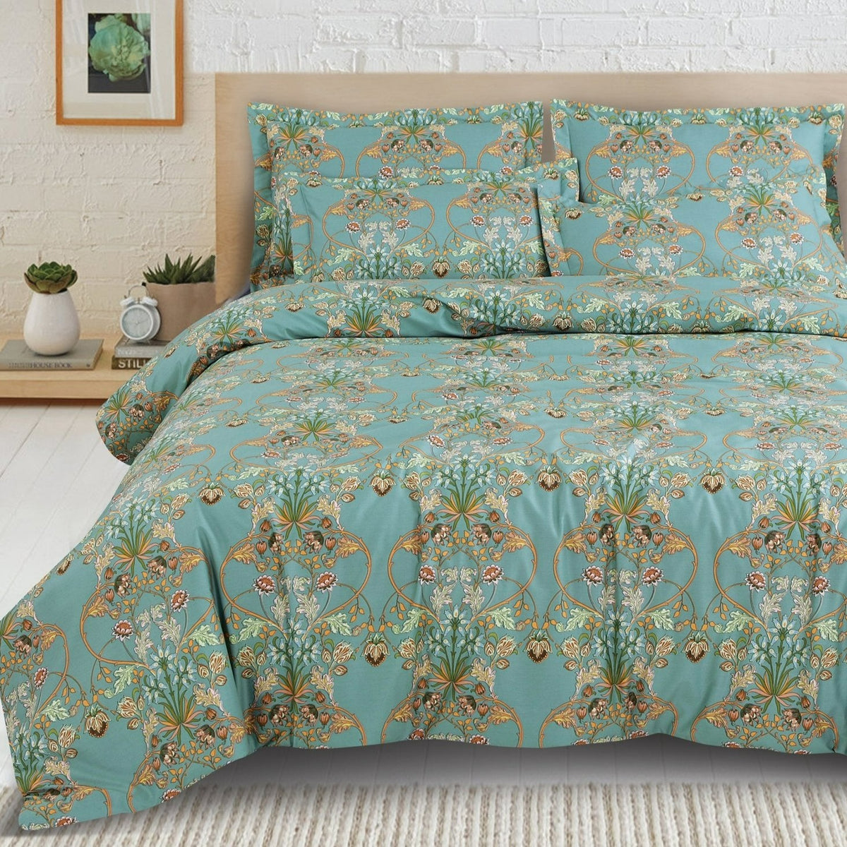 Malako Sion 500TC Egyptian Cotton Forrest Green Botanic Bed Sheet/Bedding Set