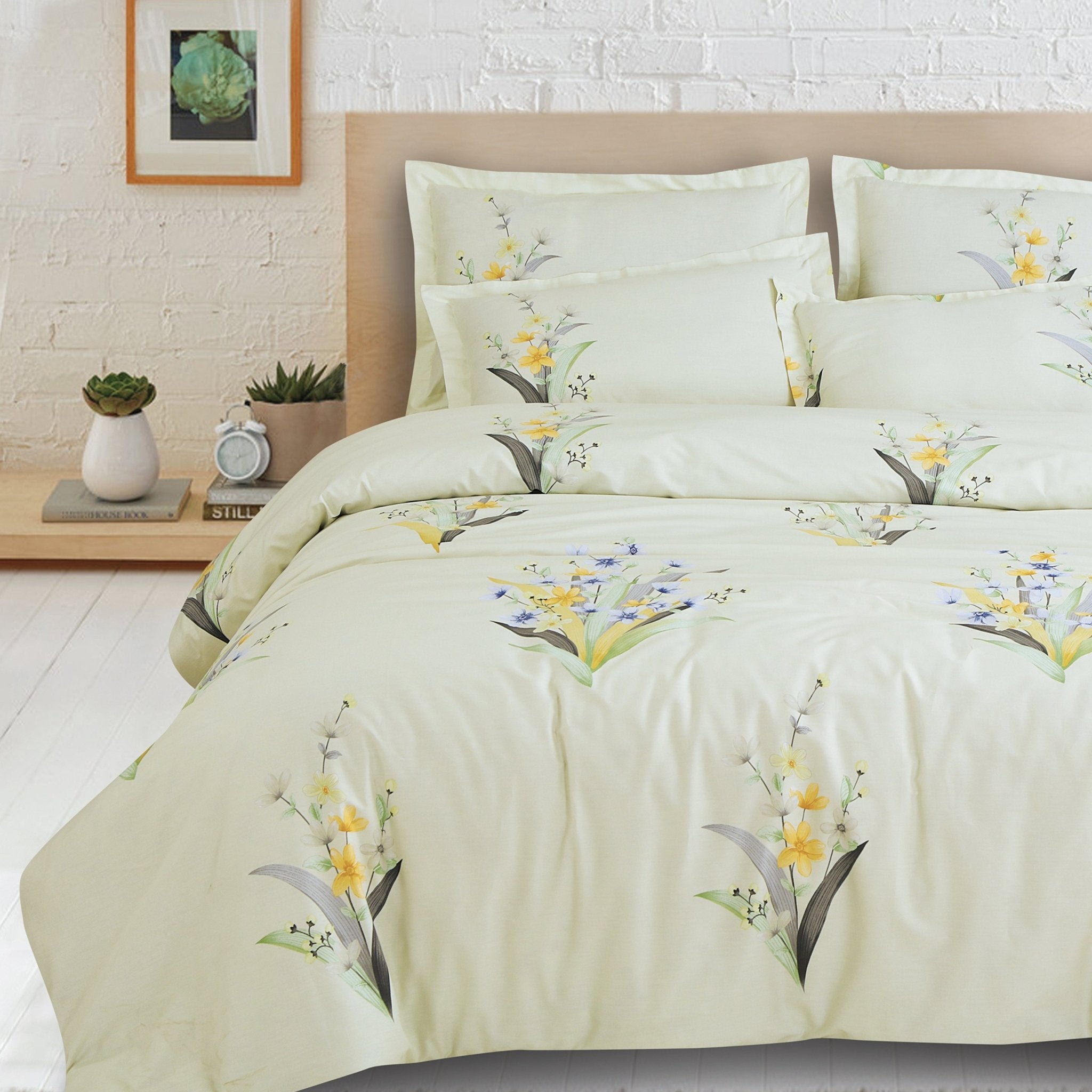 Malako Sion 500TC Egyptian Cotton Tea Green Botanic Bedding - MALAKO